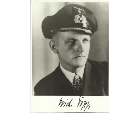 Erich Topp (1914 - 2005), the third most successful U-Boat Commander of WWII signed 6x4 black and white portrait photograph. 