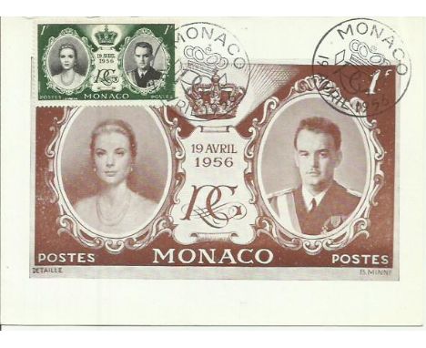 Monaco collection. 2 FDC s 1 large and 1 small b/w photo of Grace Kelly. Also has stamps and postcard in collection. Good con
