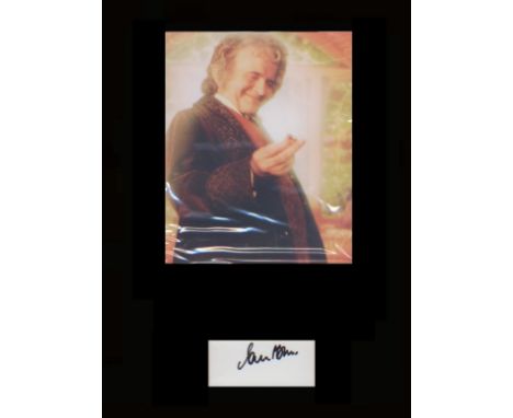 Lord of the Rings - Ian Holm. Signature mounted with picture in character as Bilbo Baggins from The Lord of the Rings. Profes