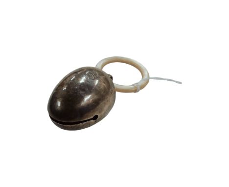 ANTIQUE SILVER AND MOTHER OF PEARL CHILDS RATTLE