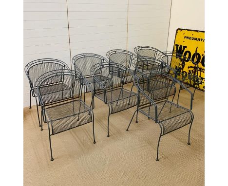 Nine garden metal stacking chairs (H75cm W58cm)