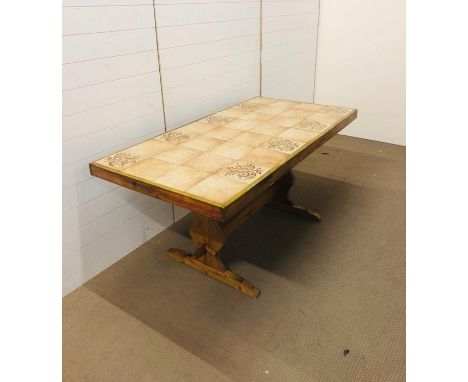 A tile topped farmhouse kitchen table (H 76 cm  x L 165 cm  x W  85 cm)