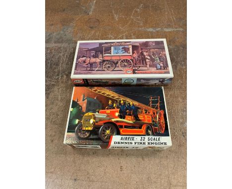 Two boxed model kits to include UPC Medicine Wagon and Airfix Dennis Fire Engine 32 Scale 