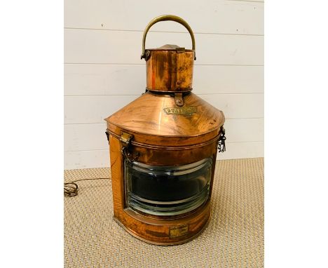 A Copper and Brass Starboard Ships Lamp, converted.(H54cm)