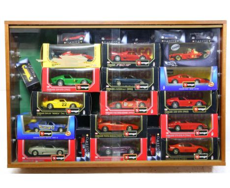 Large display of mostly Ferrari models - includes eight Shell / Ferrari 'Callezione Classico' Ferrari models, fourteen Large 