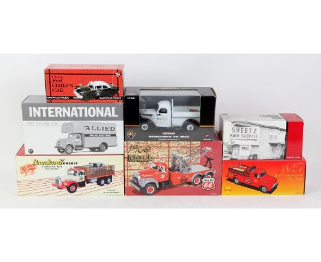 First Gear die-cast models, to include 200 Series Stake truck with cab load, 1956 Ford Chief's Car, 1957 R-200 International 