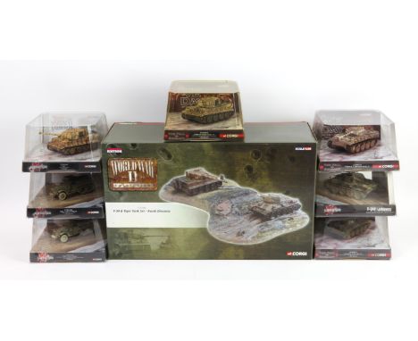 Eight Corgi die-cast model army vehicles, comprising CC61006, CC60506, CC60607, CC60210, CC60502, CC60206, CC60406, and CC604