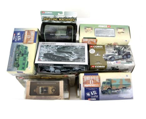 Corgi WWII and Korean War 1:50 and scale model vehicles, to include CC60011 SdKfz7/1 and anti-aircraft gun and 3 German infan