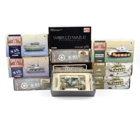 Collection of Corgi die-cast 1:50 and 1:60 scale model army vehicles, comprising 66501 x2, CC60101, CC51005, CC60203, US60005