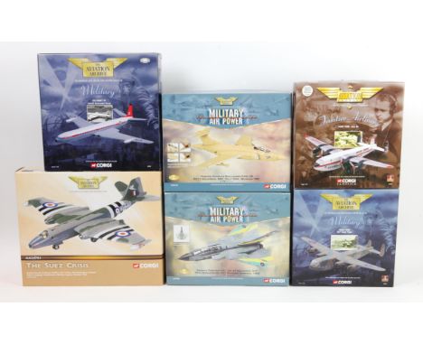 Six Corgi The Aviation Archive 1:72and 1:144 scale die-cast models, comprising AA34701 English Electric Canberra B.MK.2, 4850