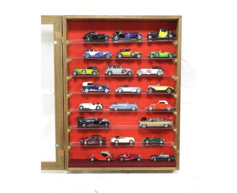 Large selection of classic car toys (mostly Corgi) (x23) in a large glass cabinet display