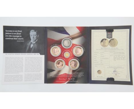 The London Mint Office set of five medallions, with 24ct gold £10 coin, from the Sir Winston Churchill 50th Anniversary Colle