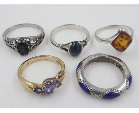 Five silver stone set rings, sizes T and U. UK P&amp;P Group 0 (£6+VAT for the first lot and £1+VAT for subsequent lots)