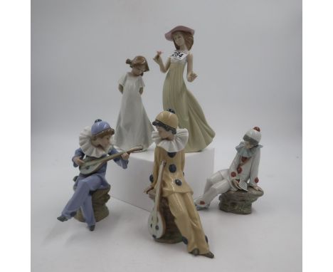 Five Nao figurines, largest H: 26 cm. Not available for in-house P&amp;P