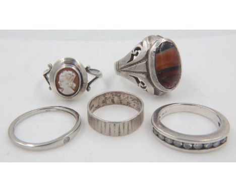 Five 925 silver rings, some stone set. UK P&amp;P Group 0 (£6+VAT for the first lot and £1+VAT for subsequent lots)