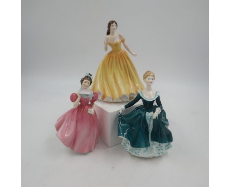 Three Royal Doulton figures, Elizabeth HN4426, Janine HN2461 and Camellia HN2222. UK P&amp;P Group 3 (£30+VAT for the first l