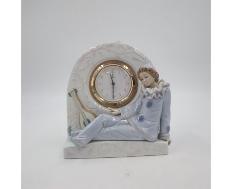 Lladro mantel clock, H: 21cm. UK P&amp;P Group 2 (£20+VAT for the first lot and £4+VAT for subsequent lots)