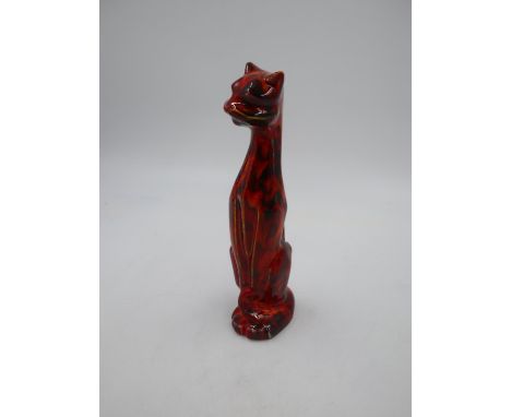 Anita Harris tall Art Deco cat, signed in gold, no cracks or chips. H: 24cm. UK P&amp;P Group 1 (£16+VAT for the first lot an