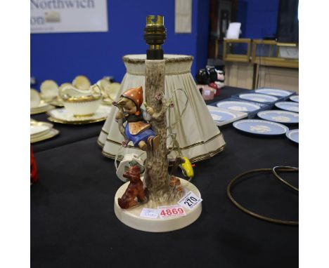 Goebel figural table lamp and shade, H: 29 cm. All electrical items in this lot have been PAT tested for safety and have pass