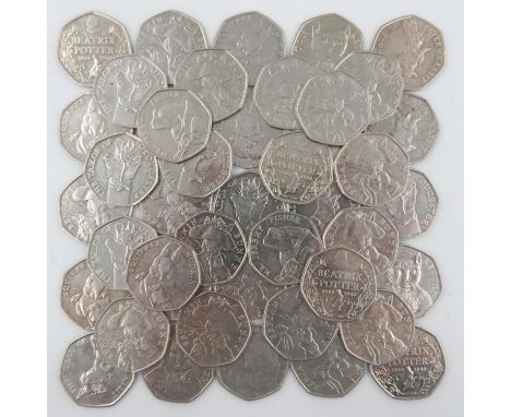 Fifty mixed Beatrix Potter collectors edition 50p coins. UK P&amp;P Group 1 (£16+VAT for the first lot and £2+VAT for subsequ