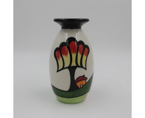 Lorna Bailey lipped vase in the Cherry Hill pattern, no cracks or chips. H: 20cm. UK P&amp;P Group 2 (£20+VAT for the first l
