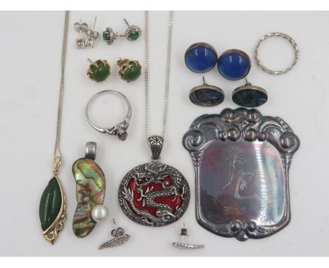 Mixed silver jewellery including earrings and pendant necklaces, most stone-set. UK P&amp;P Group 1 (£16+VAT for the first lo