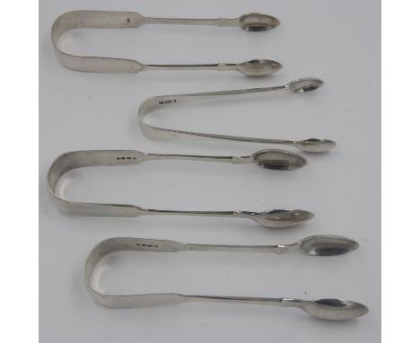 Four hallmarked silver sugar tongs, all London assay, combined 155g. UK P&amp;P Group 1 (£16+VAT for the first lot and £2+VAT