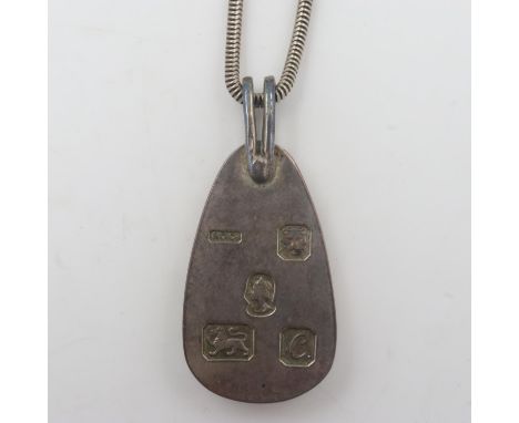 Heavy hallmarked silver ingot pendant on a silver snake chain, 35g. UK P&amp;P Group 0 (£6+VAT for the first lot and £1+VAT f