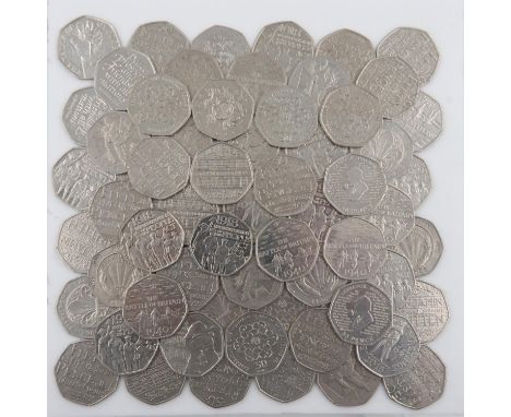 Seventy mixed collectors edition 50p coins. UK P&amp;P Group 1 (£16+VAT for the first lot and £2+VAT for subsequent lots) 