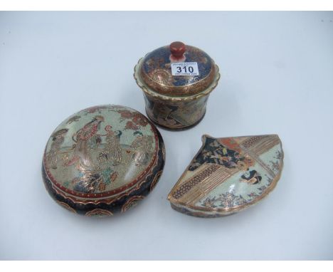 Three Japanese Satsuma lidded pots, largest H: 12 cm. UK P&amp;P Group 3 (£30+VAT for the first lot and £8+VAT for subsequent
