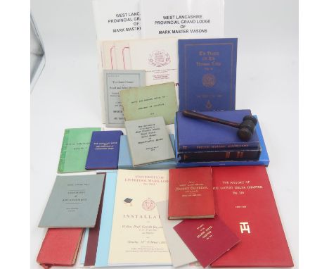 Masonic miscellany, gavel and mixed ephemera, mostly relating to west Lancashire lodges. UK P&amp;P Group 2 (£20+VAT for the 