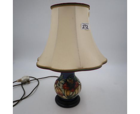 Moorcroft table lamp in the Anna Lily pattern with original Moorcroft silk shade, overall H: 44 cm. All electrical items in t