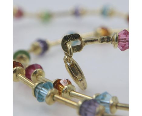 9ct gold necklace, set with semi precious stones, L: 41 cm, 8.6g. UK P&amp;P Group 1 (£16+VAT for the first lot and £2+VAT fo