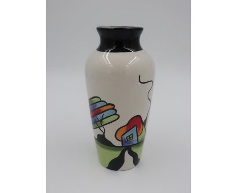 Lorna Bailey vase in the Fantasia Cottage pattern, no cracks or chips. H: 20cm. UK P&amp;P Group 1 (£16+VAT for the first lot