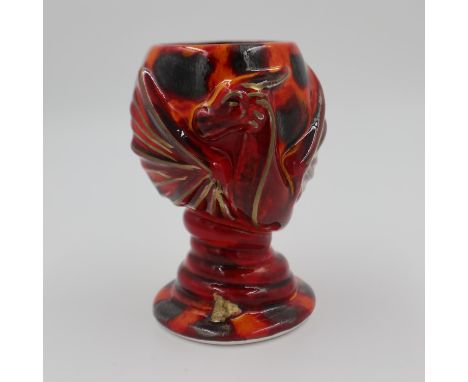 Anita Harris dragon goblet, signed in gold, no cracks or chips. H: 14cm. UK P&amp;P Group 1 (£16+VAT for the first lot and £2