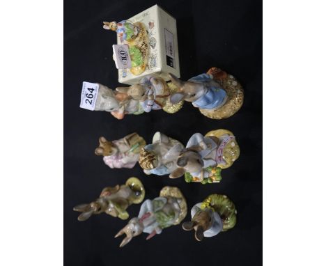 Nine Royal Albert Beatrix Potter figures, with a boxed Schmid Beatrix Potter collectable thimble. UK P&amp;P Group 3 (£30+VAT