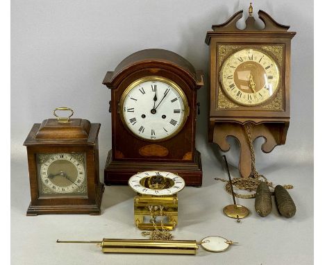 ASSORTED CLOCKS comprising a Hermle gilt metal wall clock having skeleton movement, white enamel chaptering with black Roman 