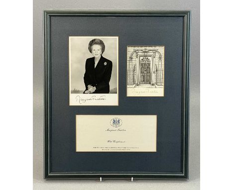 MARGARET THATCHER MOUNTED SIGNATURE PIECE, black and white half-length portrait, signed in pen, black and white print of No. 