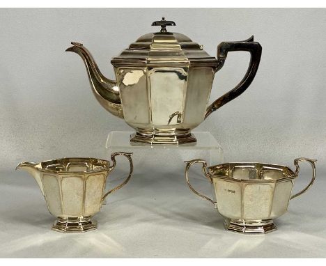 GEORGE V SILVER TEA SERVICE of octagonal form, teapot with ebonised handle and finial, James Deakin & Sons, Sheffield 1927, 3