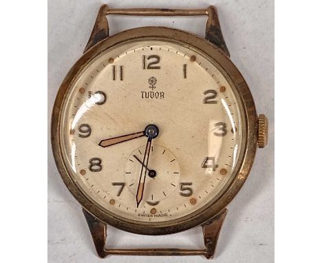 VINTAGE TUDOR 9CT GOLD GENTS' WRISTWATCH, circular case with signed cream enamel dial, gold Arabic hour markers, subsidiary s