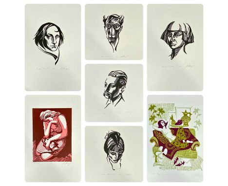 NATALIA MOROZ (Uzbek, 20th/21st century) set of five limited edition linocuts - each a portrait of historic figures in litera