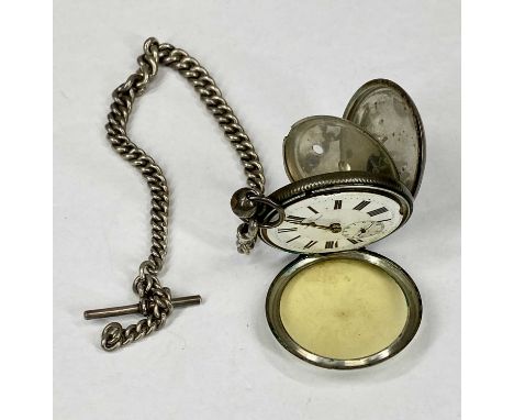 PATENT LEVER WHITE METAL CASED KEYLESS OPEN FACED POCKET WATCH, white enamel dial with black Roman numerals and subsidiary se