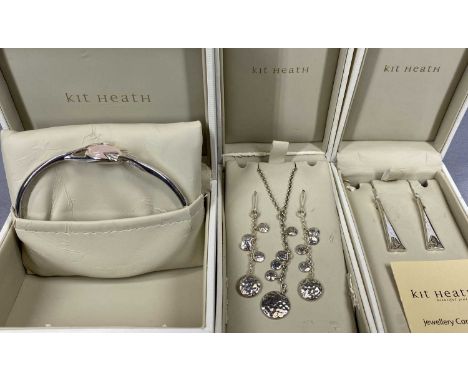 KIT HEATH STERLING SILVER JEWELLERY comprising necklace and matching earrings, bangle and pair of drop earrings, all in fitte