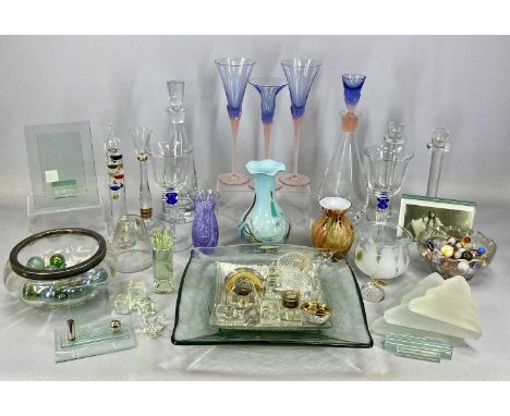 ASSORTED CERAMICS & GLASSWARE including decanter with two matching wine glasses and candlestick, large square glass platter, 