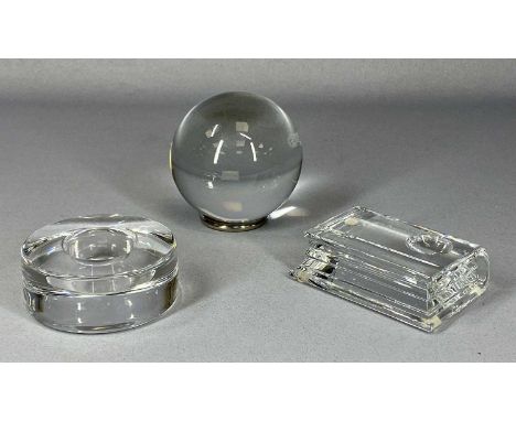 BACCARAT GLASSWARE comprising rectangular book from paperweight, top with convex indent, 4 (h) x 10 (w) x 8cms (d), clear glo