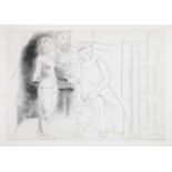 Pablo Picasso. Peintre entre deux modèles. Radierung. 1927. 19,3 : 27,9 cm (24,8 : 32,5 cm). Eins