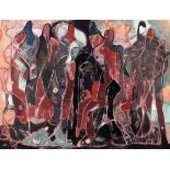 Max Kaus. Figürliche Komposition. Gouache. 1950. 53,0 : 68,0 cm. Signiert, datiert und bezeichnet.