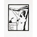Franz Marc. Ex libris Paul Marc. Lithographie. 7,0 : 5,5 cm (9,9 : 7,7 cm). Die zweite Fassung des