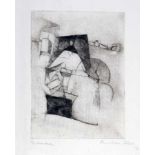 Christian Schad. Interieur. Kaltnadelradierung. 1916. 20,1 : 14,7 cm (30,3 : 23,0 cm). Signiert