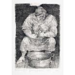 Domenico Gnoli. Peeling potatoes. Radierung. 1961. 23,5 : 16,5 cm (50,5 : 35,0 cm). Signiert,